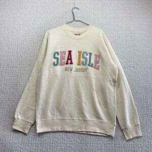 New York Popular Crewneck Pullover Sweatshirt Sea Isle New Jersey Cream Sz M